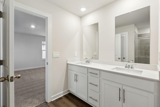 4228 Skyridge Dr, Nashville, TN 37207 - full bath featuring double vanity, baseboards, a shower stall, and a sink