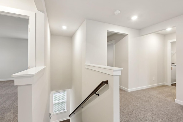 4228 Skyridge Dr, Nashville, TN 37207 - corridor featuring light colored carpet, recessed lighting, an upstairs landing, and visible vents