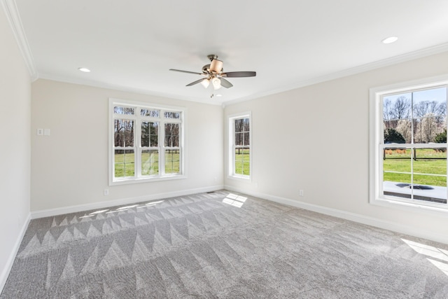 3725 Glen Raven Rd, Cedar Hill, TN 37032 - carpeted empty room featuring recessed lighting, a ceiling fan, baseboards, and ornamental molding