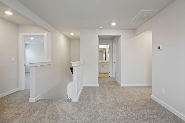 4220 Skyridge Dr, Nashville, TN 37207 - hallway featuring carpet, an upstairs landing, recessed lighting, baseboards, and attic access