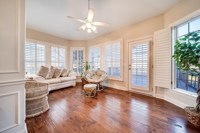 908 Plantation Blvd, Gallatin, TN 37066 - unfurnished living room featuring hardwood / wood-style flooring, baseboards, and ceiling fan