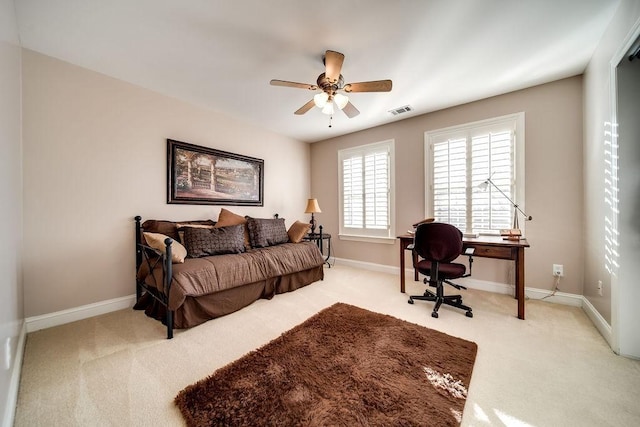 908 Plantation Blvd, Gallatin, TN 37066 - bedroom with visible vents, baseboards, light colored carpet, and ceiling fan