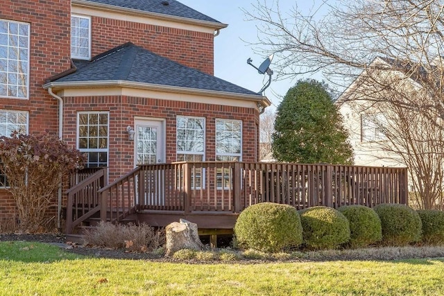 908 Plantation Blvd, Gallatin, TN 37066 - back of property with a wooden deck, brick siding, and a shingled roof