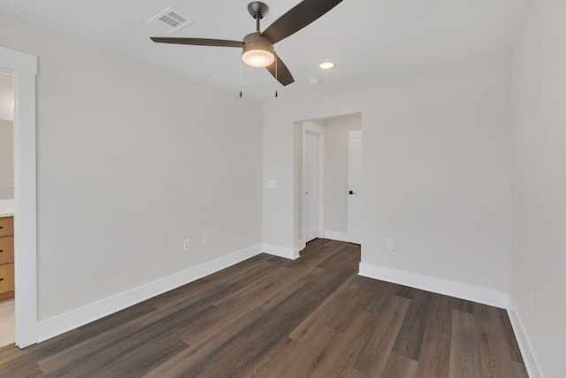1016 W Kirkland Ave Unit C, Nashville, TN 37216 - spare room featuring visible vents, baseboards, ceiling fan, and dark wood-style flooring
