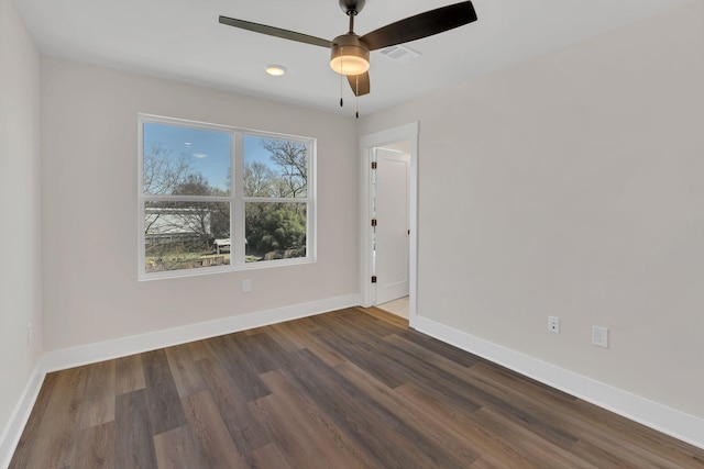 1016 W Kirkland Ave Unit C, Nashville, TN 37216 - unfurnished room with ceiling fan, visible vents, baseboards, and dark wood finished floors