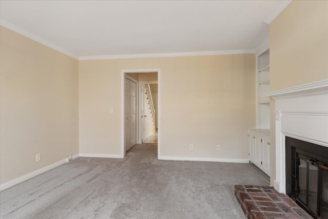 975 General George Patton Rd, Nashville, TN 37221 - unfurnished living room with baseboards, carpet floors, a glass covered fireplace, and crown molding
