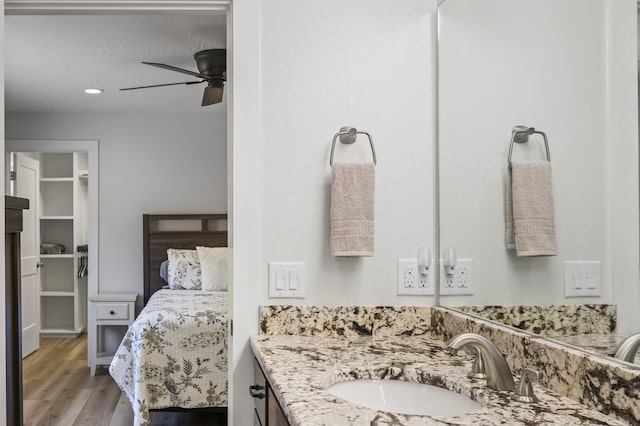 744 Dobbins Pike, Gallatin, TN 37066 - bathroom with ceiling fan, vanity, wood finished floors, and a closet