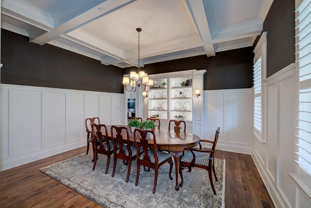 209 Gilchrist S Cir, Nolensville, TN 37135 - dining room with a decorative wall, coffered ceiling, wainscoting, a chandelier, and beamed ceiling