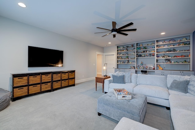 209 Gilchrist S Cir, Nolensville, TN 37135 - living room featuring carpet flooring, recessed lighting, ceiling fan, and baseboards