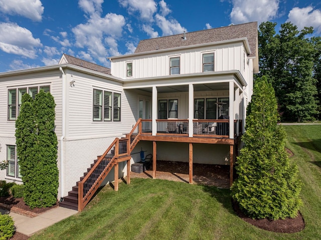 209 Gilchrist S Cir, Nolensville, TN 37135 - back of house featuring stairway, board and batten siding, and a yard