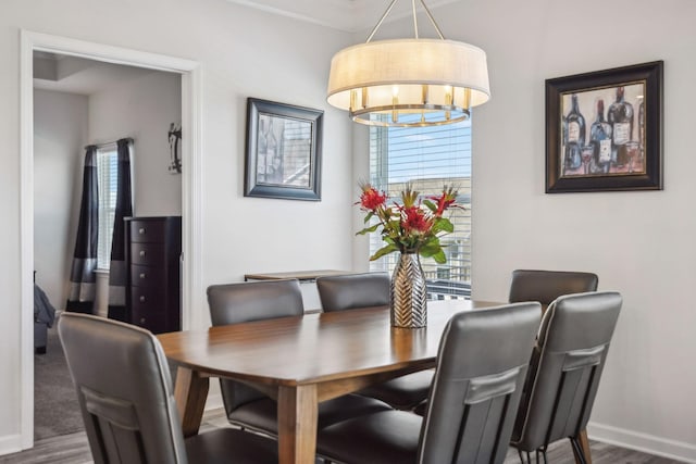 dining room with baseboards and wood finished floors