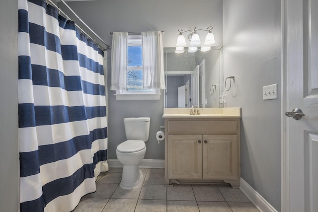 full bathroom featuring tile patterned floors, baseboards, toilet, and vanity