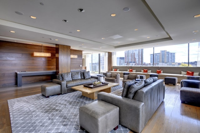 building lobby featuring a view of city