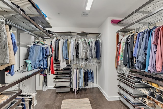 spacious closet featuring wood finished floors and visible vents