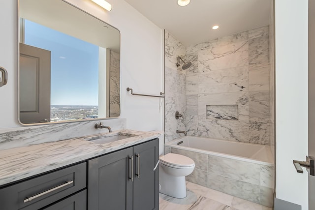 1616 W End Ave Unit 2602, Nashville, TN 37203 - full bathroom with vanity, toilet, marble finish floor, and tiled shower / bath combo