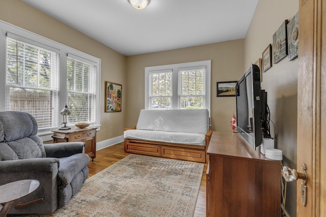 interior space featuring baseboards and wood finished floors
