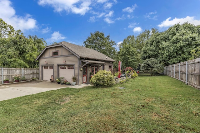exterior space featuring fence, a garage, and driveway