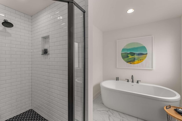 4009B Indiana Ave, Nashville, TN 37209 - bathroom featuring recessed lighting, a soaking tub, a shower stall, and marble finish floor