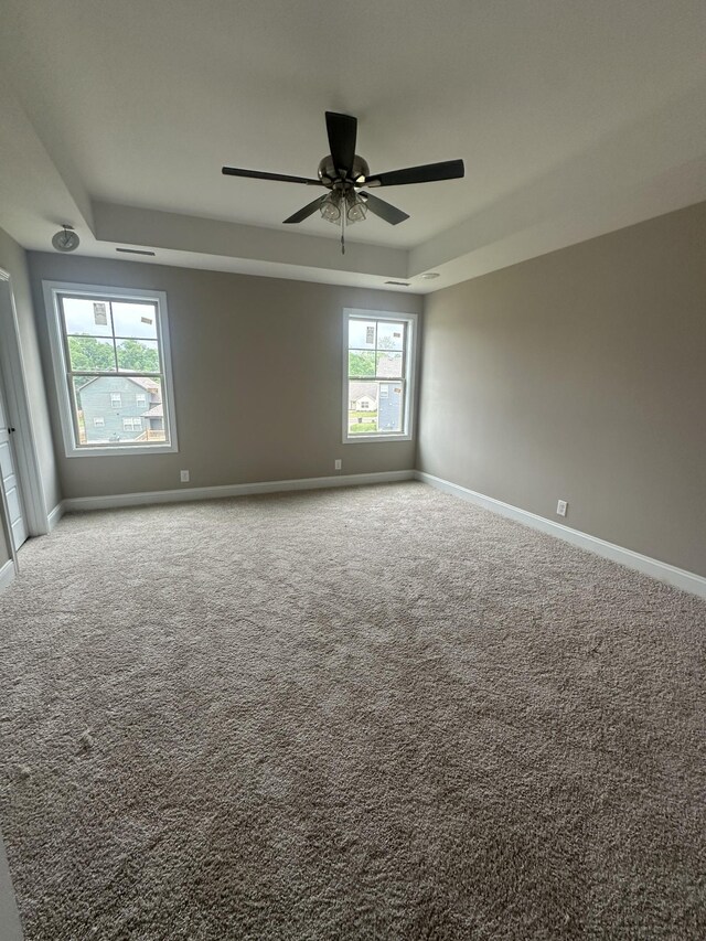 150 Cardinal Crk, Clarksville, TN 37040 - spare room featuring a tray ceiling, carpet, ceiling fan, and baseboards