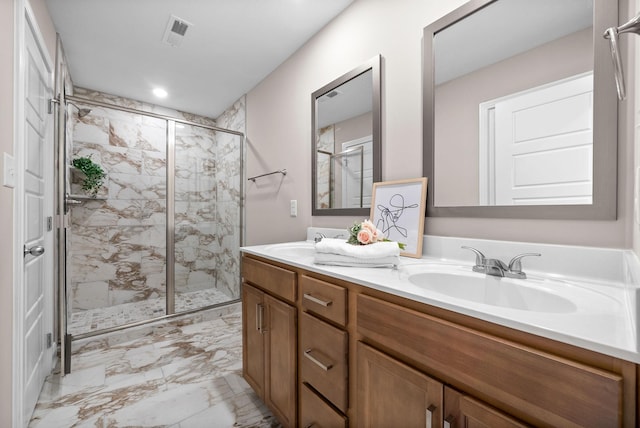 150 Cardinal Crk, Clarksville, TN 37040 - full bath with a stall shower, marble finish floors, double vanity, and recessed lighting