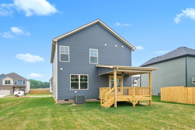 150 Cardinal Crk, Clarksville, TN 37040 - back of property with ceiling fan, a deck, central air condition unit, and crawl space