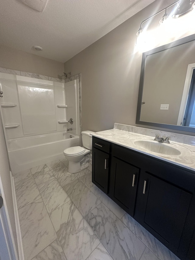 150 Cardinal Crk, Clarksville, TN 37040 - full bath featuring marble finish flooring, vanity, a textured ceiling,  shower combination, and toilet
