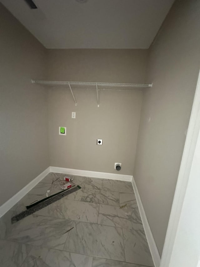 155 Cardinal Crk, Clarksville, TN 37040 - clothes washing area featuring marble finish floors, electric dryer hookup, washer hookup, and baseboards