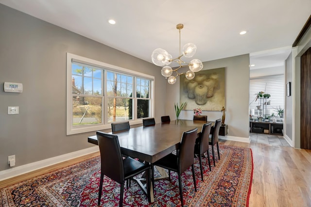 1926 20th Ave S, Nashville, TN 37212 - dining area featuring baseboards, light wood-style flooring, recessed lighting, and an inviting chandelier