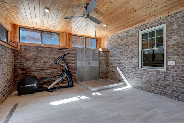 1926 20th Ave S, Nashville, TN 37212 - exercise area featuring wooden ceiling, brick wall, and ceiling fan