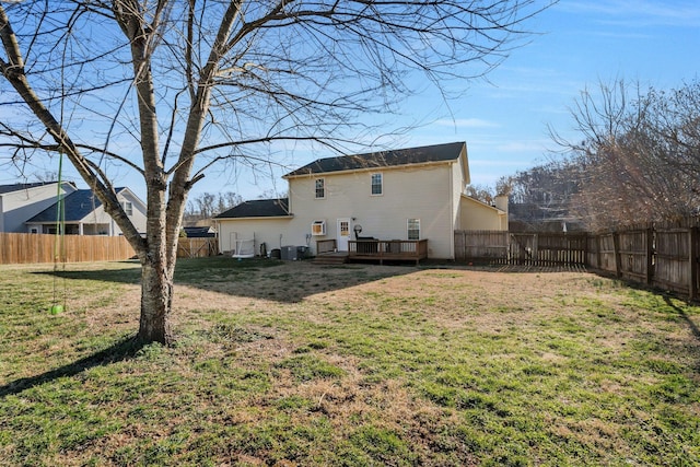 3355 Clearwater Dr, Clarksville, TN 37042 - rear view of property with a wooden deck, a lawn, and a fenced backyard