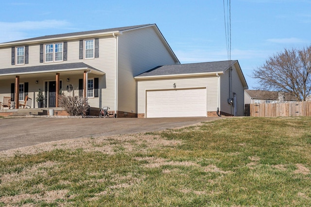3355 Clearwater Dr, Clarksville, TN 37042 - view of front of home with a front lawn, fence, concrete driveway, covered porch, and an attached garage