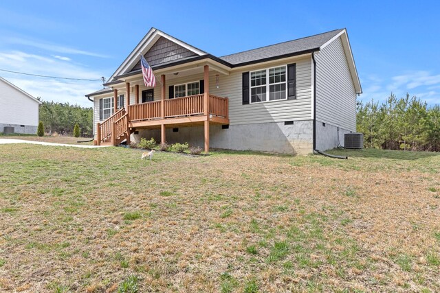 2619 Prospect Rd, Dalton, GA 30721 - view of front of property with crawl space, central air condition unit, a porch, and a front yard