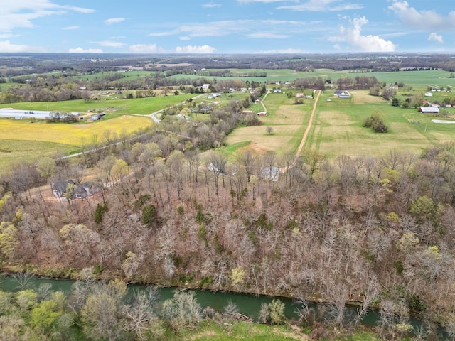 aerial view featuring a water view and a rural view