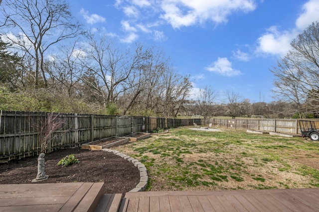 view of yard featuring a garden and a fenced backyard