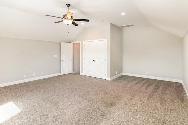 1033 Garner Hills Dr, Clarksville, TN 37042 - additional living space with baseboards, carpet, ceiling fan, and vaulted ceiling