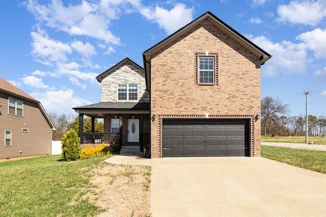 1033 Garner Hills Dr, Clarksville, TN 37042 - traditional-style home featuring driveway, a front lawn, covered porch, a garage, and brick siding
