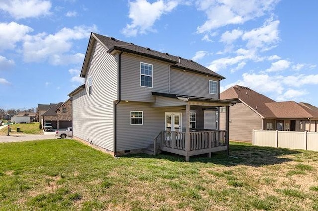 1033 Garner Hills Dr, Clarksville, TN 37042 - back of property featuring a deck, a lawn, fence, and crawl space