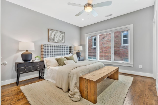 2003 Convent Pl Unit 6, Nashville, TN 37212 - bedroom featuring baseboards, dark wood-style floors, a ceiling fan, and recessed lighting