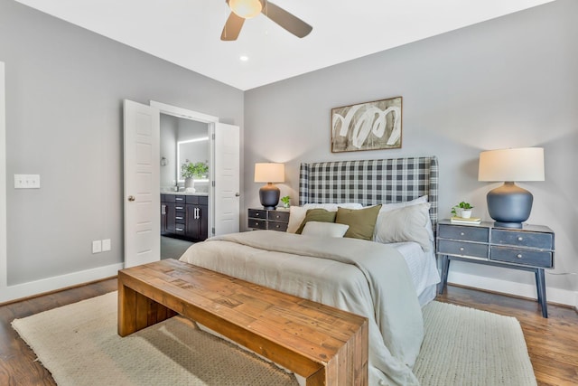 2003 Convent Pl Unit 6, Nashville, TN 37212 - bedroom featuring baseboards, wood finished floors, ensuite bath, and a ceiling fan