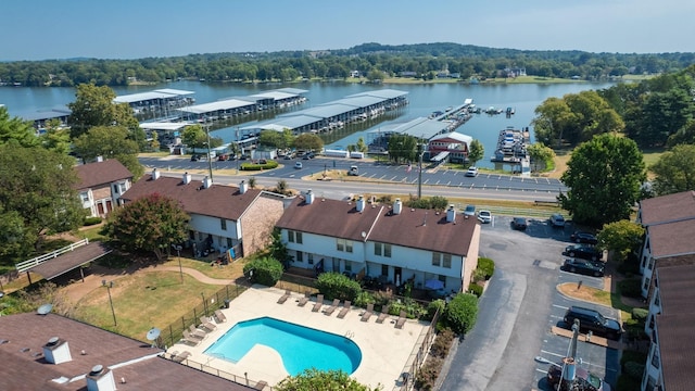 aerial view featuring a water view