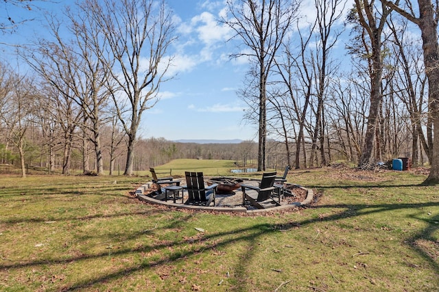 view of yard with a fire pit
