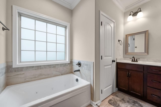 1561 Kestrel Dr, Clarksville, TN 37040 - bathroom featuring vanity, crown molding, and a whirlpool tub