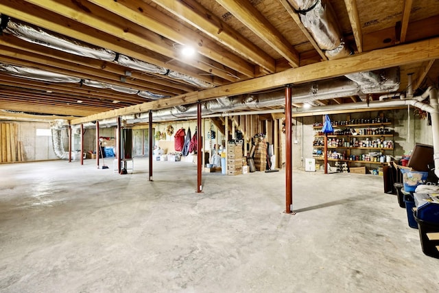 view of unfinished basement