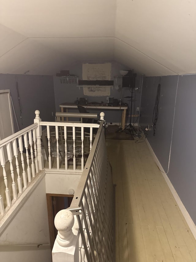502 S Trenton St, Rutherford, TN 38369 - staircase with vaulted ceiling and hardwood / wood-style flooring