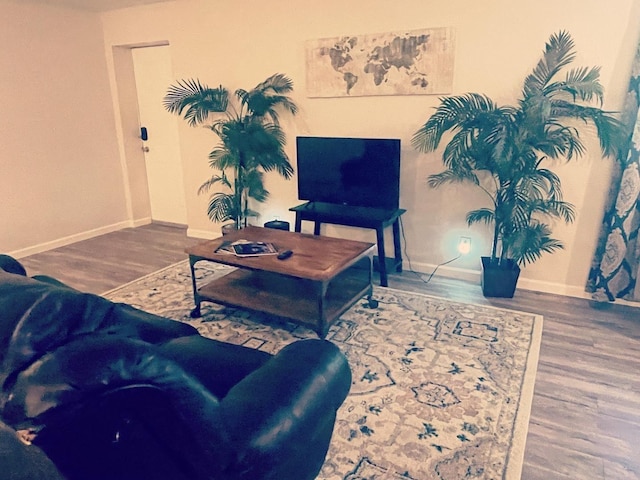 living room with baseboards and wood finished floors