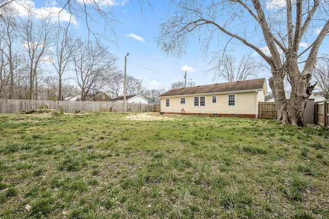 view of yard with a fenced backyard