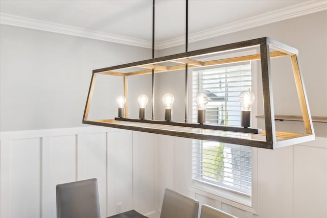 details with a decorative wall, ornamental molding, and wainscoting