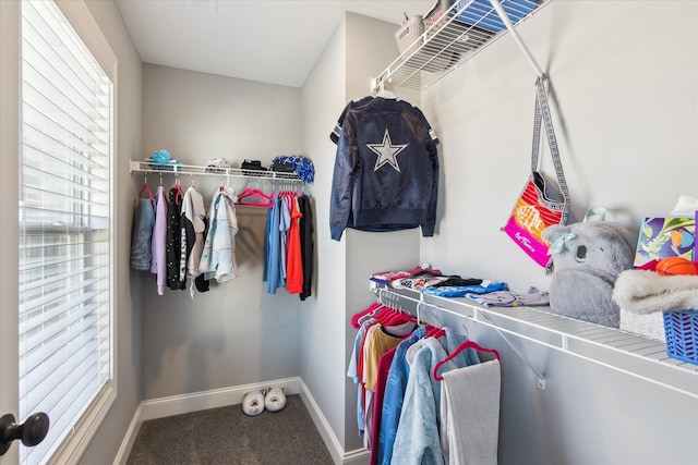 spacious closet with carpet floors