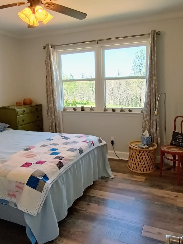 bedroom featuring a ceiling fan and wood finished floors