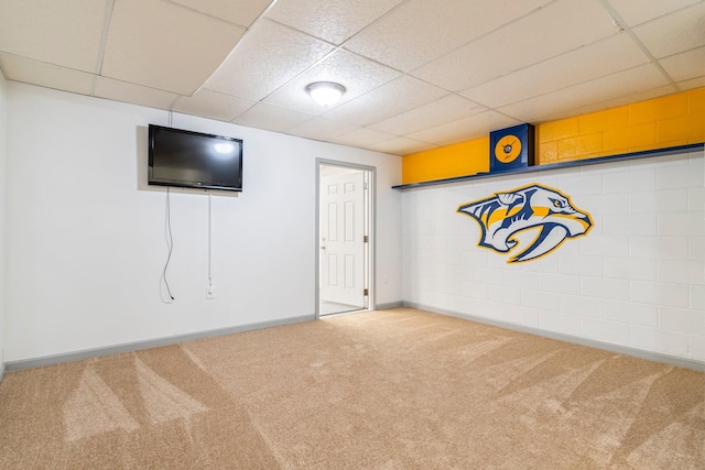 1106 Roseland Dr, Columbia, TN 38401 - finished basement featuring concrete block wall, carpet, baseboards, and a paneled ceiling